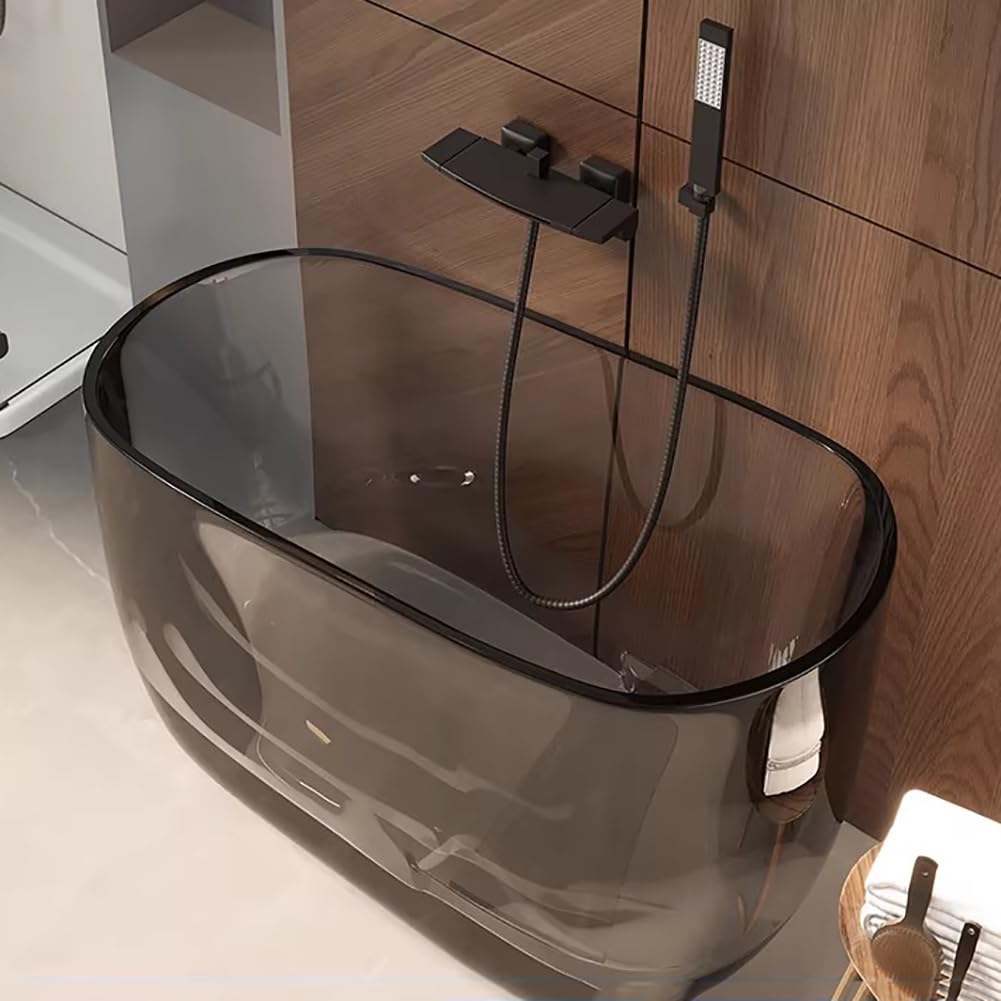 Vasca da Bagno in Resina Trasparente Colorata, Vasca Extra Profonda per Piccole Case, Centro Benessere Ovale Freestanding, con Scarico Pop-Up, Realizzata Artigianalmente,B l90cm