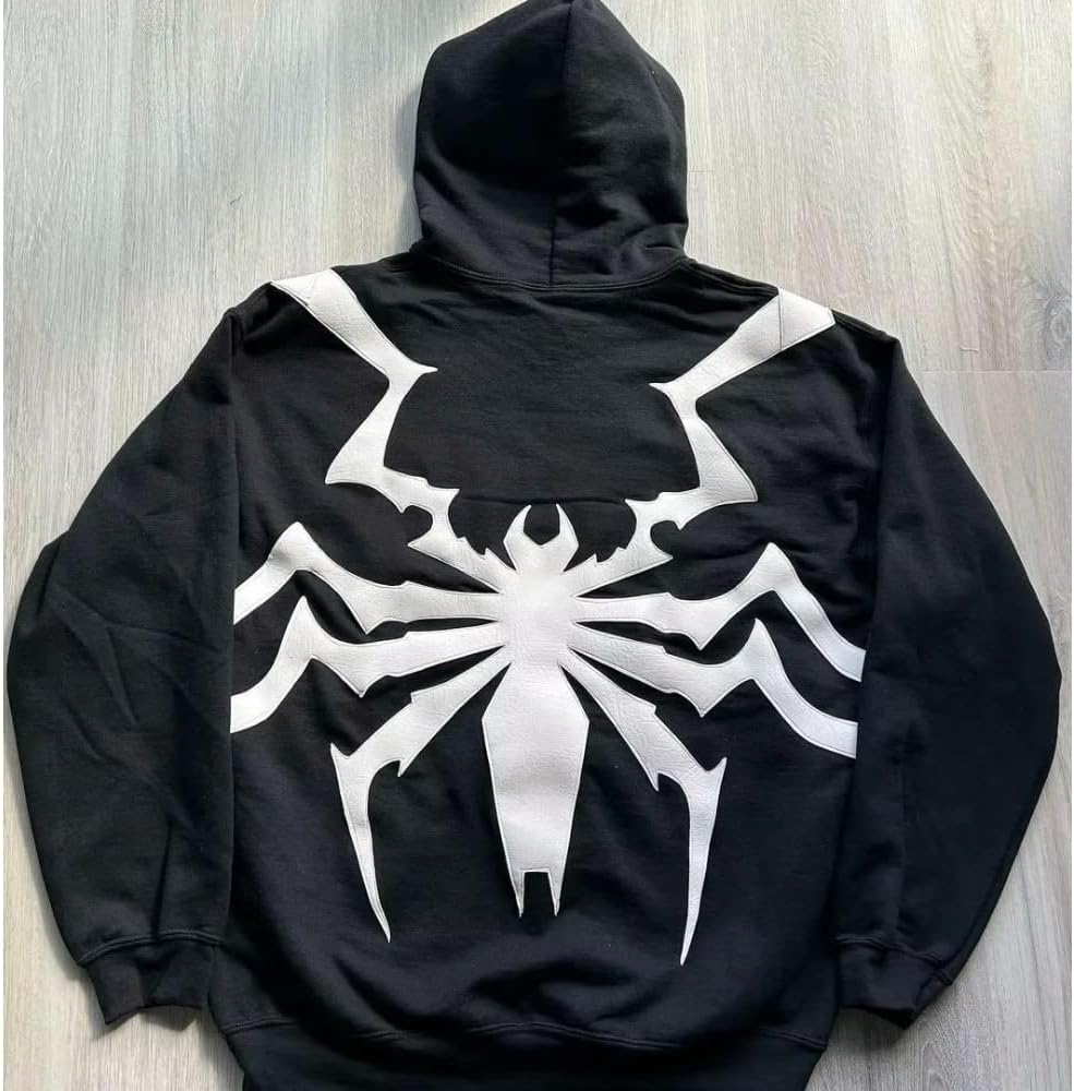 Unisex Gothic Spider Embroidery Hoodie Oversized Zip Up Sweatshirt Streetwear Y2k Dark Academia Jacket Back Graphic - Image 6