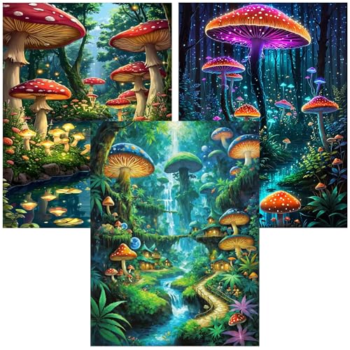 mrpwnle 3 Pack Diamond Art Kits for Adults, Mushroom Diamond Painting Kits