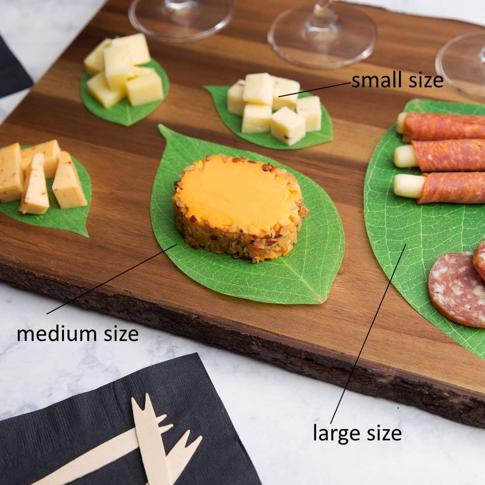 Disposable Cheese Board Paper, Set of 45 Assorted Sizes, Vibrant Green Leaf in 3 Sizes, Perfect Cheese Board Accessories for Meat and Cheese Boards, Travel, Weddings
