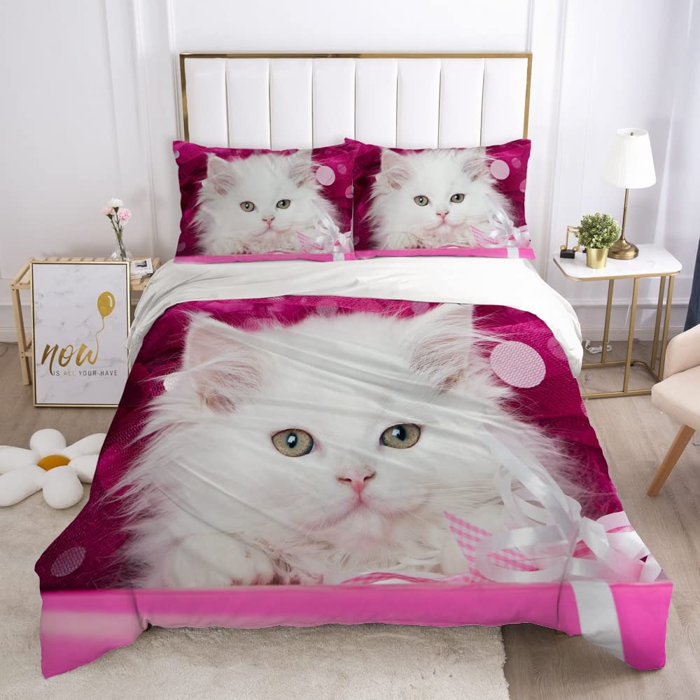 Mokky Comforter Sets Pet Dog Cat Design 3D Bedding Sets White Duvet Quilt Cover Set Comforter Bed Linen Pillowcase King Queen Comforter Cover Bed Set for Child Aldult Teenager