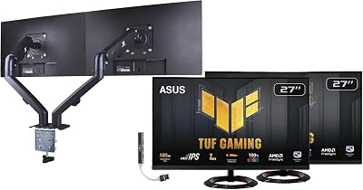 ASUS TUF Gaming 27" FHD IPS Monitor with 1ms Response Time, Anti-Glare, Flicker Free, AMD FreeSync, 180Hz Refresh rate, Displayport, HDMI, Black (VG279Q3R) 2 Pack w/DKZ Hub & ErgoFlexy Dual Mount Arms