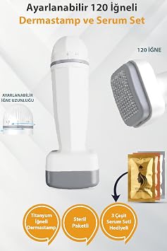 120 Titanyum İğneli Ayarlanabilir İğne Ölçülü (0.25-2.0mm) Dermastamp - Serum Seti Hediyeli -