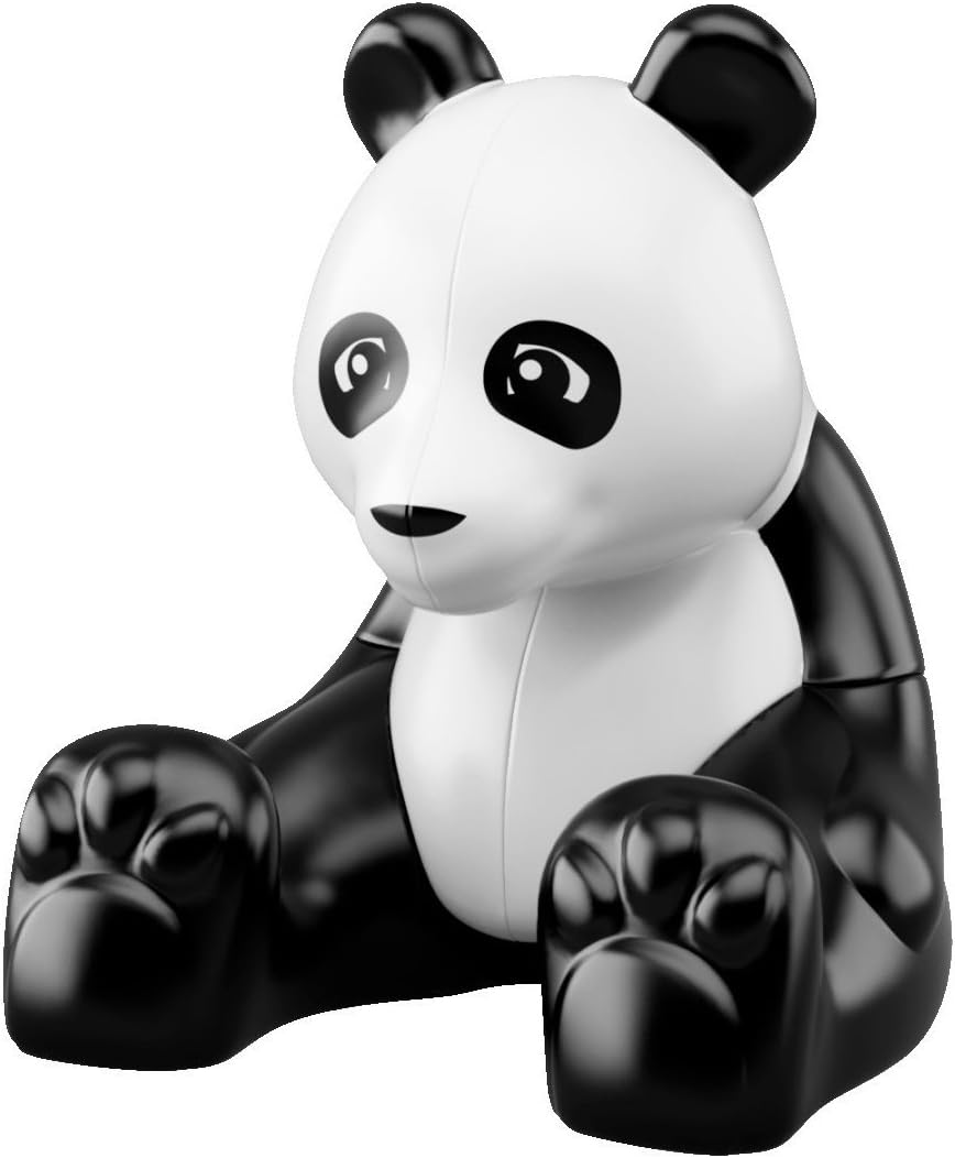 Close-up of a LEGO DUPLO panda bear figure sitting.