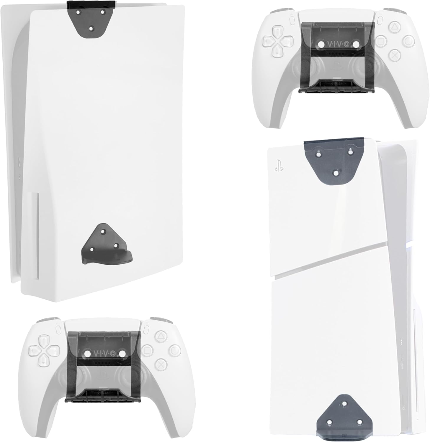 VIVO 2-in-1 Wall and Under Desk Mount Bracket Designed for PS5 and PS5 Slim Gaming Console, PlayStation 5 Standard and Digital Edition, Vertical Wall Display, 2 Controller Mounts, Black, MOUNT-PS5C