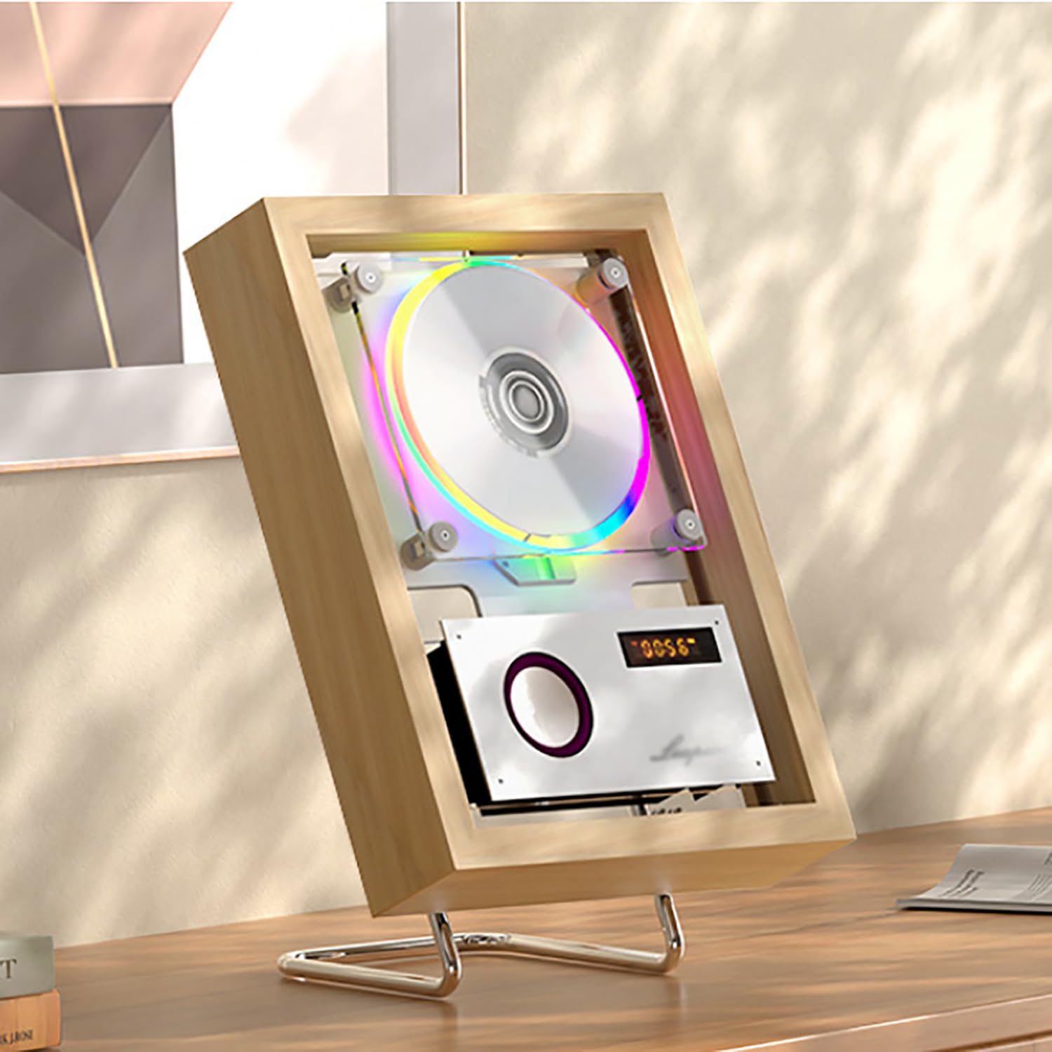 Lettore CD montabile a parete con telecomando, Bluetooth 5.1/USB/AUX, altoparlanti integrati e 6 luci per la visualizzazione di musica e decorazioni per la casa