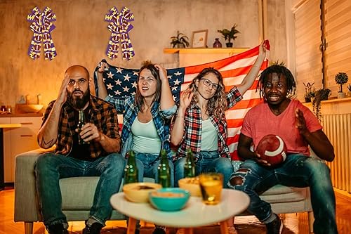 Miniatura 4 de 2 rollos de cintas de fútbol de 10 yardas con borde de alambre, cintas de arpillera de rayas moradas y amarillas de 2.5 pulgadas, cinta deportiva