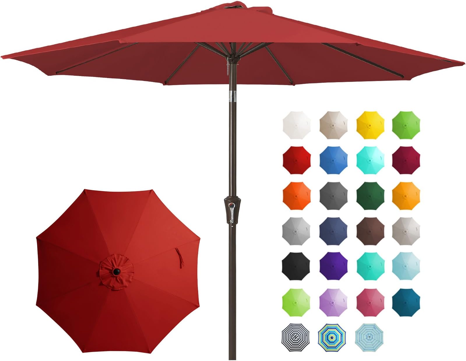 JEAREY 9FT Outdoor Patio Umbrella Outdoor Table Umbrella with Push Button Tilt and Crank, Market Umbrella 8 Sturdy Ribs UV Protection Waterproof for Garden, Deck, Backyard, Pool (Red)