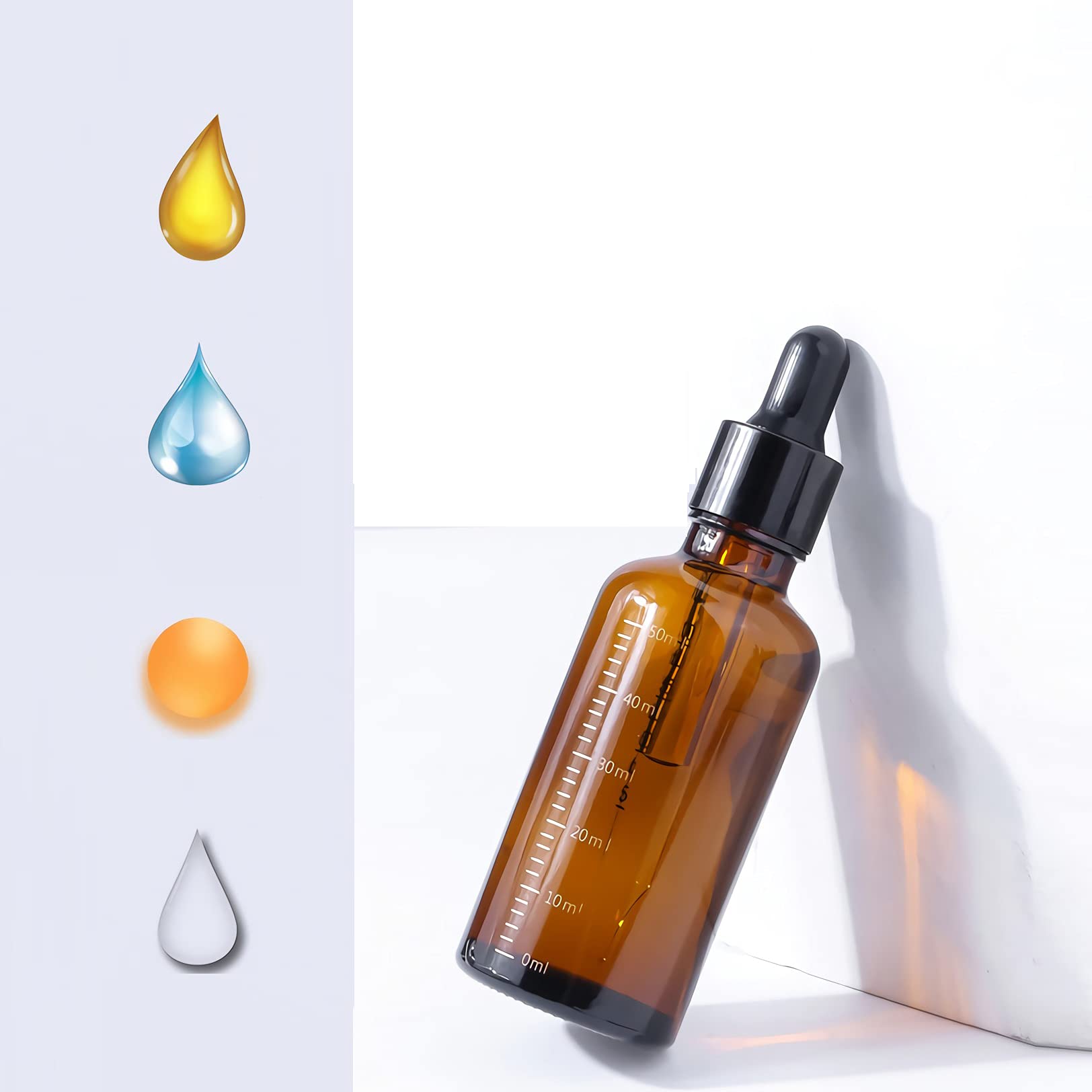 24 Pieza 50ml Marrón Cuentagota Botellas de Cristal con Pipeta Calibrado 50 ml Frasco Cuentagotas Cristal Botella de Vidrio Calibrada con Cuentagotas para Aceite Esencial Aromaterapia