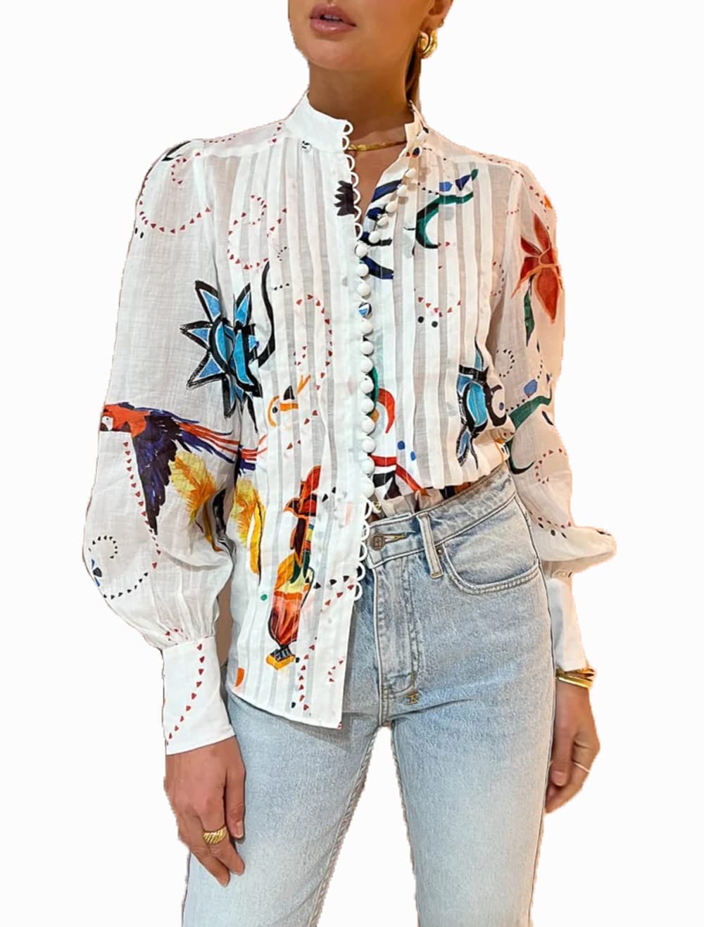 Aofur Blouse For Womers Long Sleeve Tops Cotton Casual Button