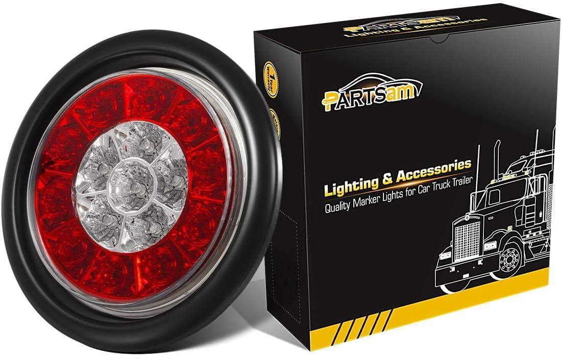 Partsam 4Pcs 4" Inch Round LED Trailer Tail Lights with Backup Reverse Lights 16LED Waterproof Stop Brake Tail Running Utility Lights Lamps DC 12V Sealed, Hardwired with Grommet (Not Plug and Play)