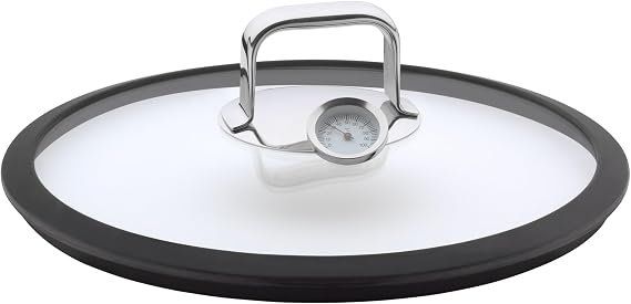 WMF Vitalis Aroma Buharlı Pişirme Tenceresi, 28 cm, 5 L, Cam Kapaklı, Silikon Kenarlı, Pişirme Termometresi ve Buharlı Pişirme Tepsili, Cromargan® Yüksek Kaliteli Paslanmaz Çelik, Fırına Uygun