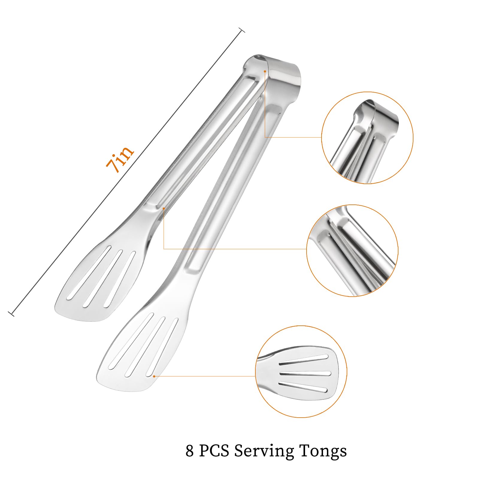 8 Pcs Serving Tongs - 7 Inch Stainless Steel Buffet & Appetizer Tongs