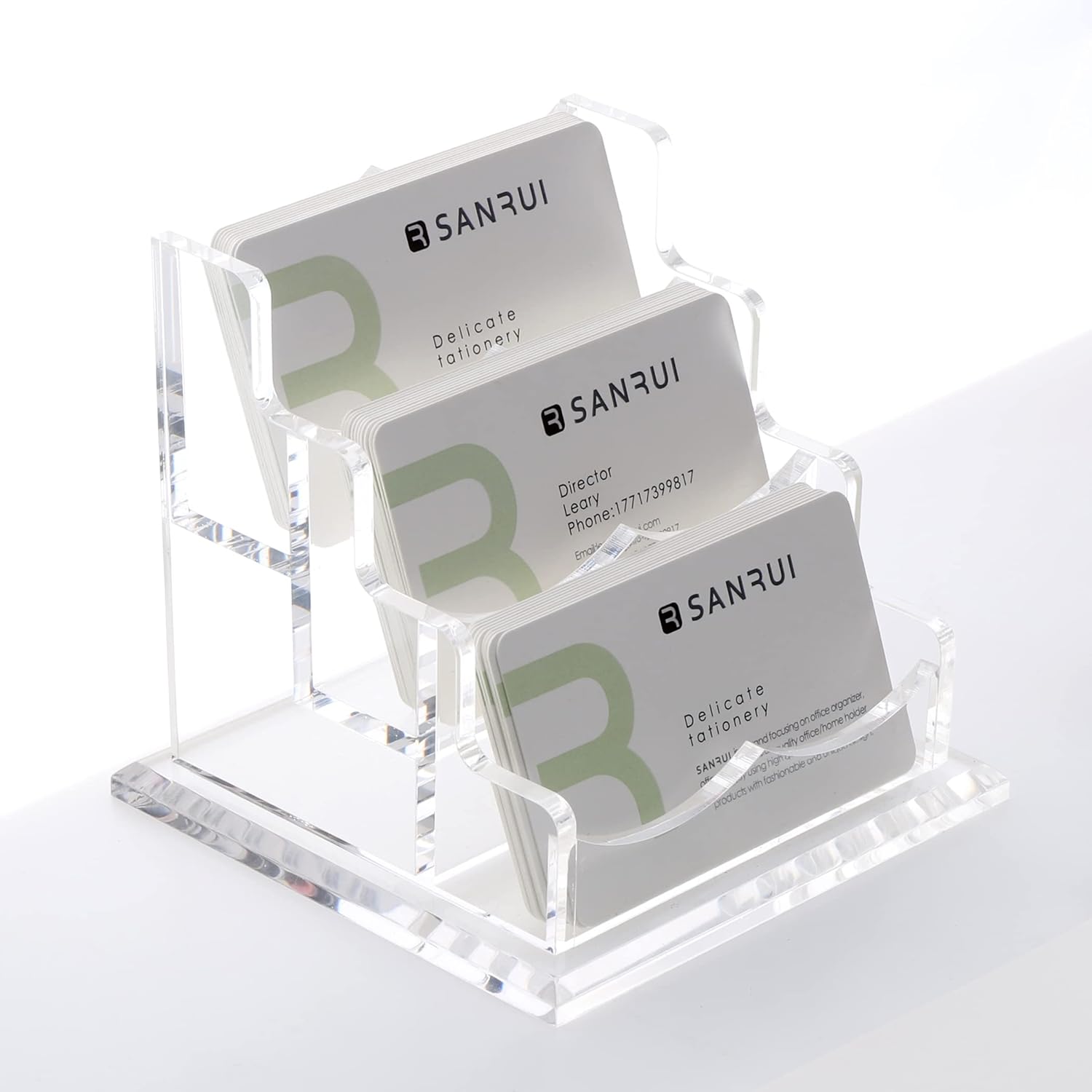 YUXUN Business Card Holder Display for Desk, Clear Acrylic Cards Organizer 3 Tier 3 Slots, Business Card Stand for Men and Women 1 Pack (3 slots) 3slots… - Image 3