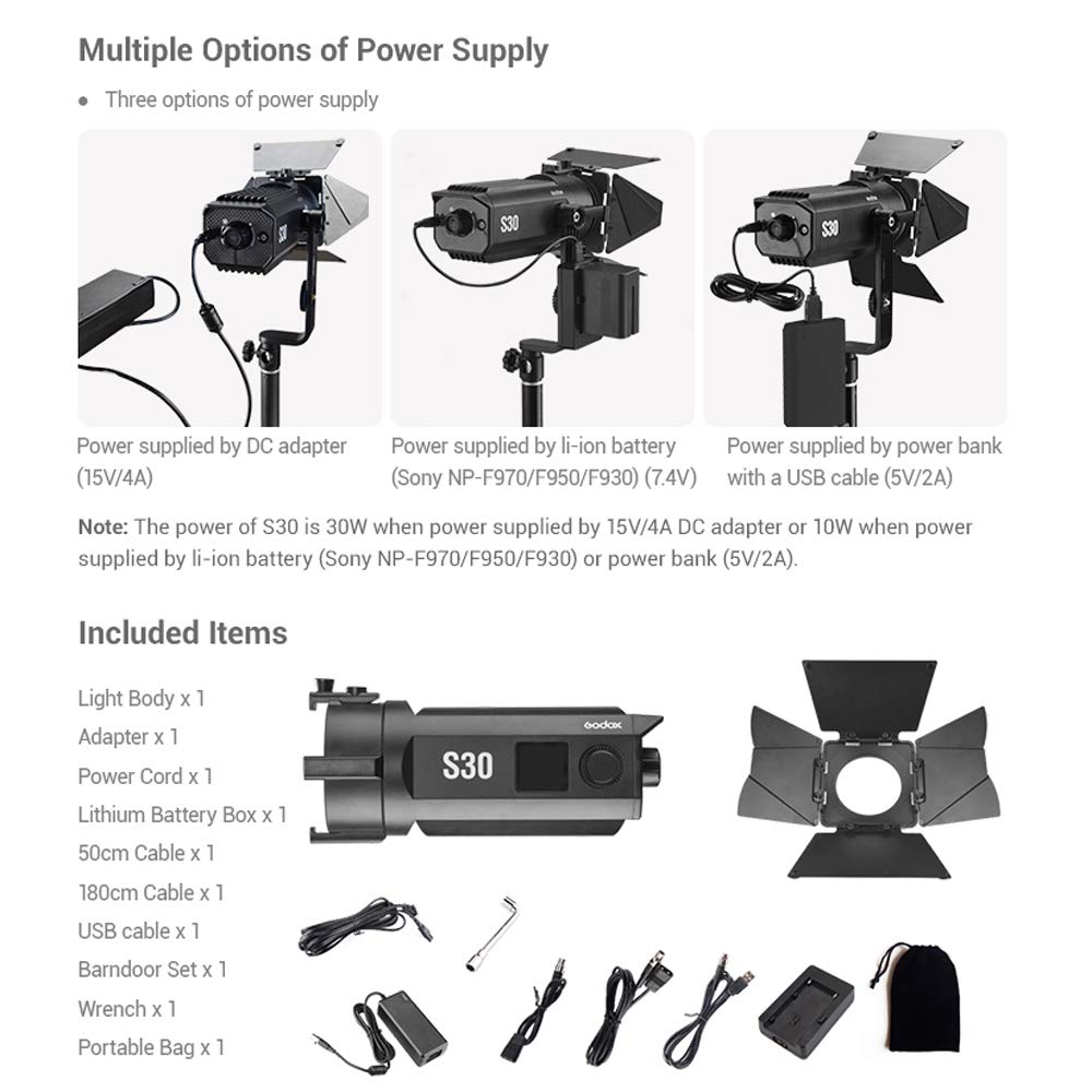 Amazon.com : Godox S30 LED Spotlight Video Light with