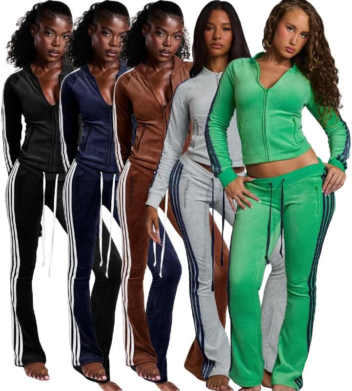 Women's Zipper Hoodie Running Sports Two Piece Set, Slim fit Long sleeved Coat Bellbottom Pants Set
