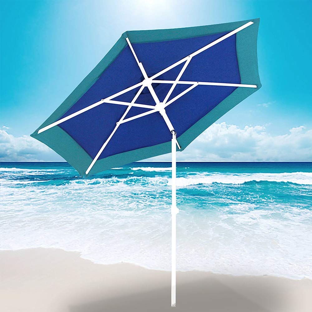 BAKAJI Parasol de plage de jardin avec poteau en acier pliable, revêtement en tissu anti-UV, diamètre 210 cm, avec bandoulière étui, turquoise, Ø 210 cm