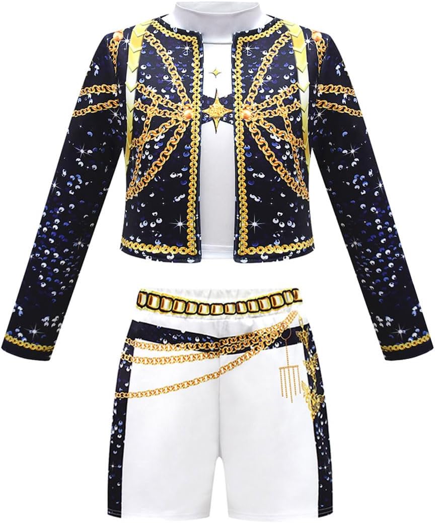 Girls Golden Stage Outfit Set 3PCS Singer Costume 4-12Years