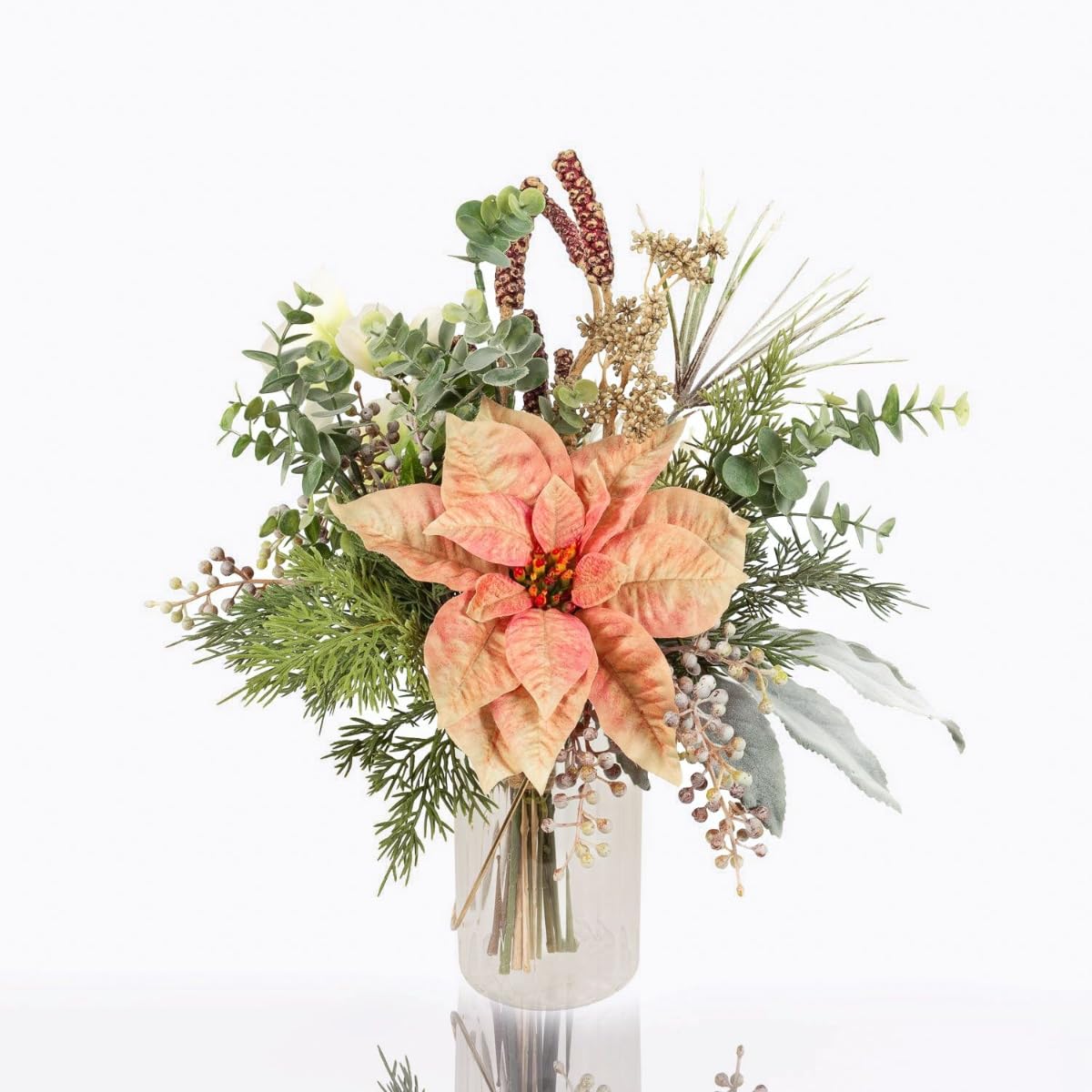 artplants.de Kunst Winterstrauß Moana, Amaryllis, rosa-weiß, 50cm, Ø45cm - Textilblumen Strauß