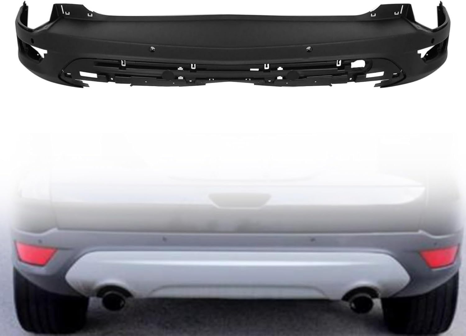 MGWILL Rear Bumper Cover Compatible with 2013 2014 2015 2016 Ford Escape S, SE, SEL, Titanium CJ5Z17K835CA, FO1100689 With Sensor Holes