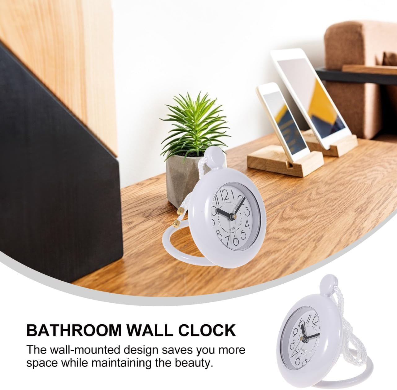 PRETYZOOM Bathroom Wall Clock Mute Silent Hanging Home Decor Low Noise Design Space Saving Non Battery Analog Clock for Shower Kitchen Living