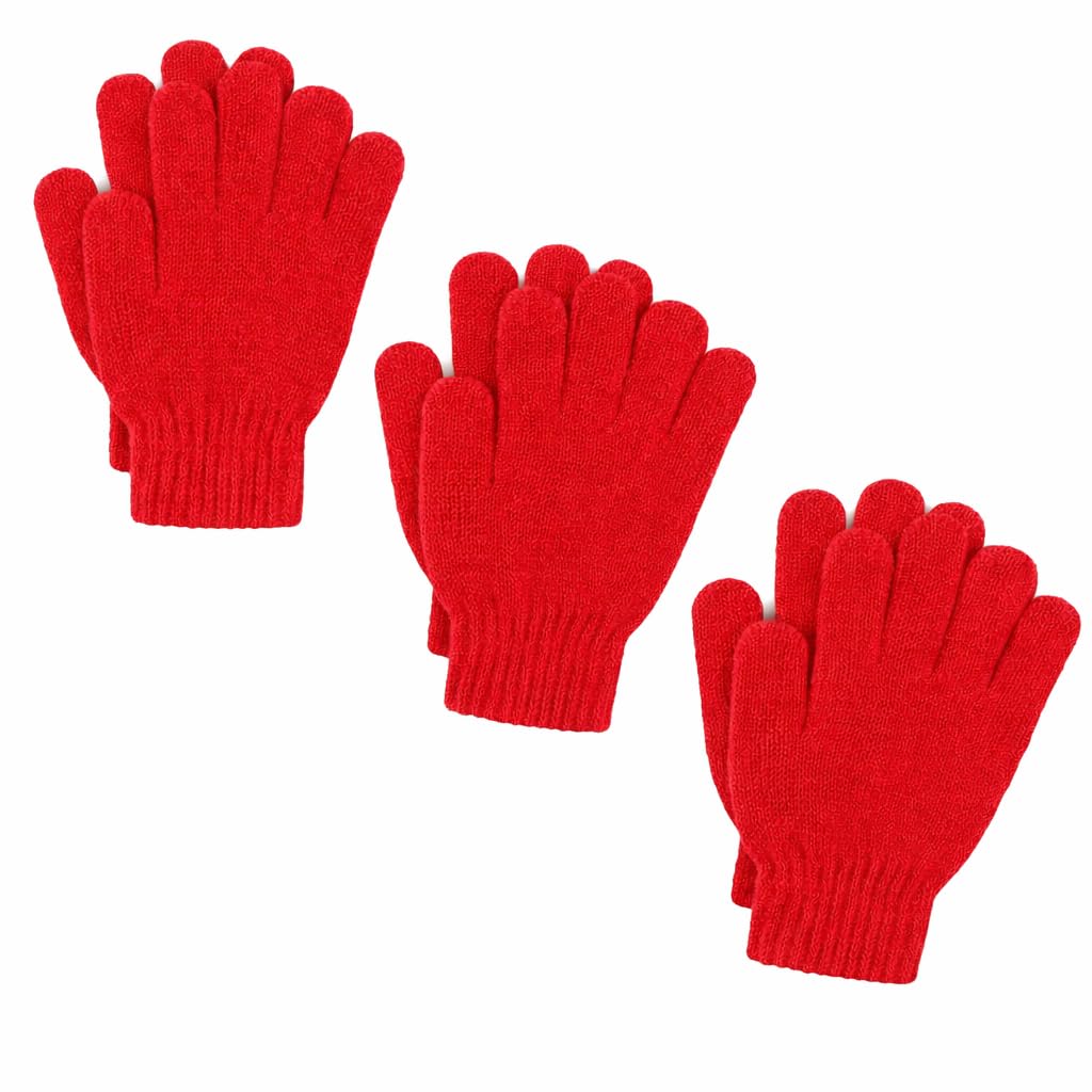 Fairy Trendz Men's Red Pack Of 3 Thermal Gloves, Wo Warm Knitted Winter Gloves, Soft Fleece Lined Full Finger Cold Weather Outdoor Use (Red)