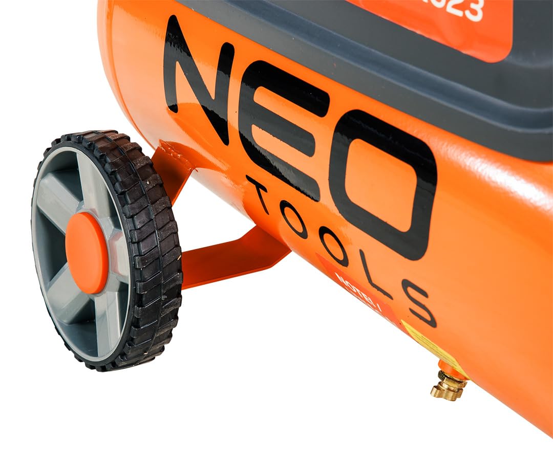NEO TOOLS Compressore d'aria da 24 litri, pressione massima 8 bar, 900 W, 135 l/min, compressore olio, compressore olio con valvola di scarico, compressore su ruote 570 x 306 x 670 mm
