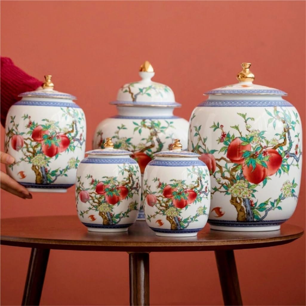 SONGCHAO Sugar Jar Chinese Style Ceramic Pot Tea Can Large Universal Jar Porcelain Jar Sealed Storage Jar Vase Container Home Decoration Tea Canister (Color : A-M)