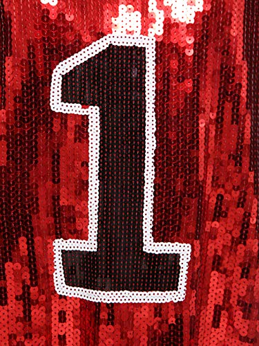 Anna-Kaci Sparkle Glitter Hip Hop Number 01 T-Shirt Top Blouse Tunic Sequins Basketball Tank Vests, Red, Large #TOP5