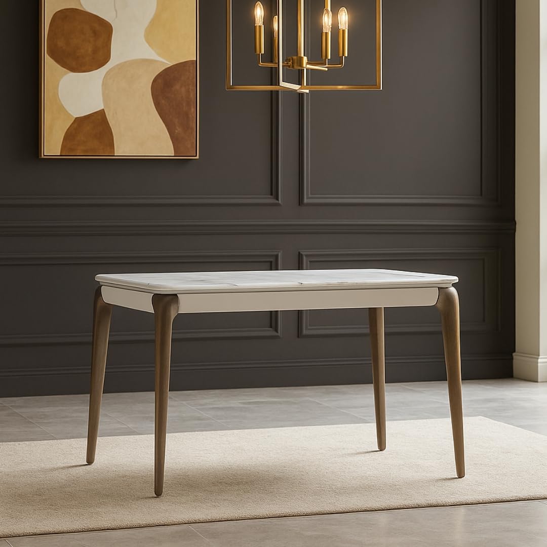 Royaloak Verona Italian 5D Natural Stone Dining Table Four Seater | Latest Dining Table with Waterfall Leg Design, Chrome Accents & Easy-Clean Durable Surface | Modern Style Crafted for Longevity-image-45