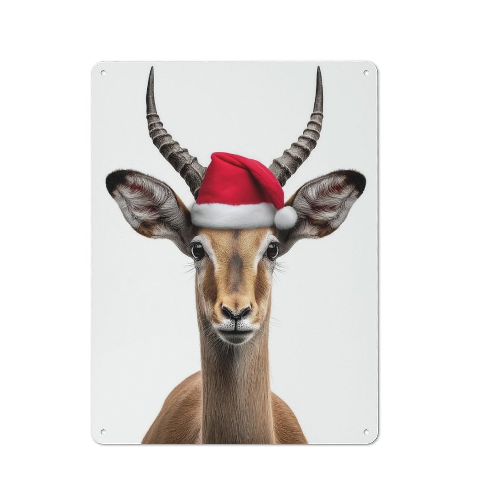 Junmoney Festive Impala With Santa Hat Metal Wall Sign 40X30cm, Vintage Home Bar Decor For Pub, Home Bar, Shed Or Man Cave