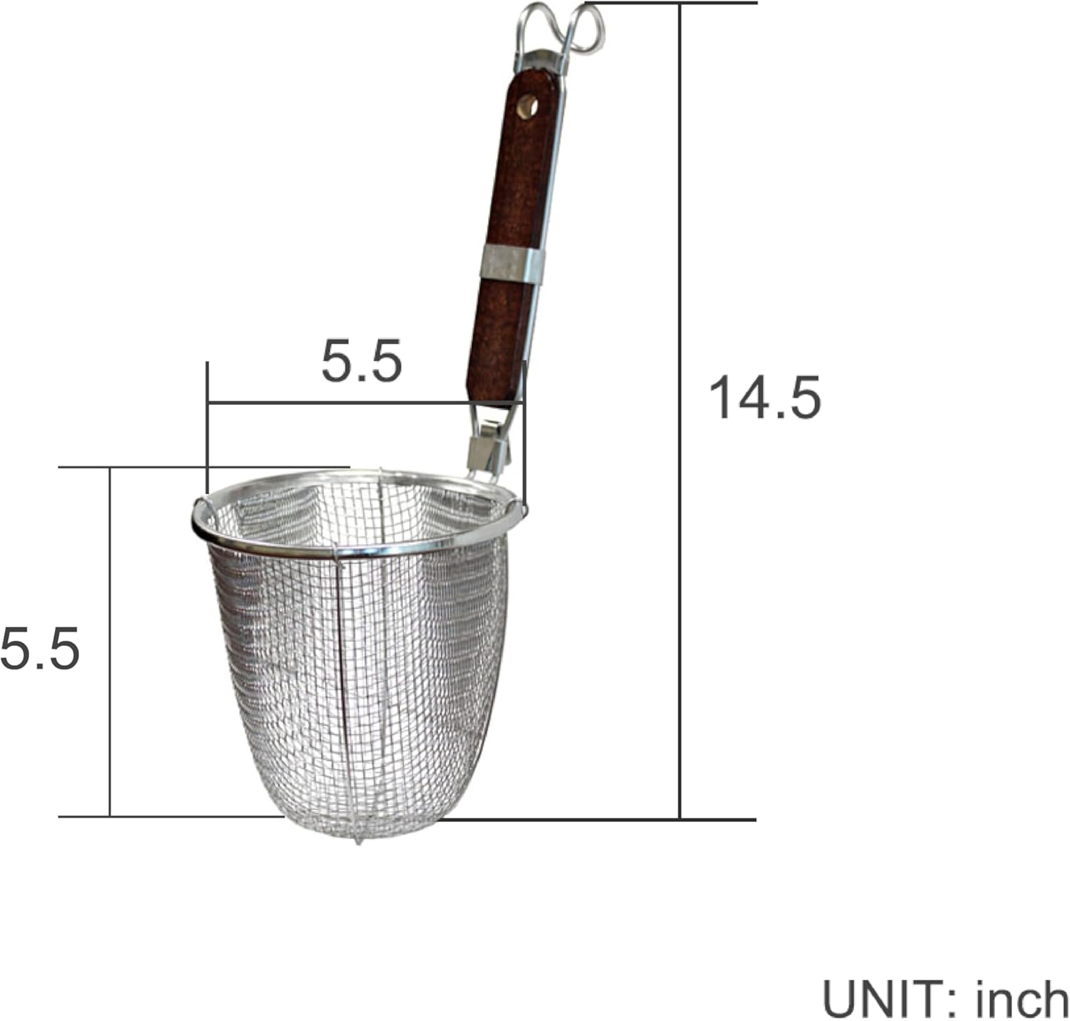 2-Pack Stainless Steel Noodle Strainer Basket with Wood Handle - G+ Life Kitchen Spider for Pasta, Ramen, Dumplings, and Deep-Fried Foods - 5.5 Inch Diameter