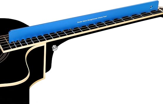 4mm Thickness Guitar Neck Notched Straight Edge Luthier Repair Tool, Pro Guitar Neck Maintenance Setup Tool for Scale Length 24.75" and 25.5" Guitar Fretboard and Frets Blue