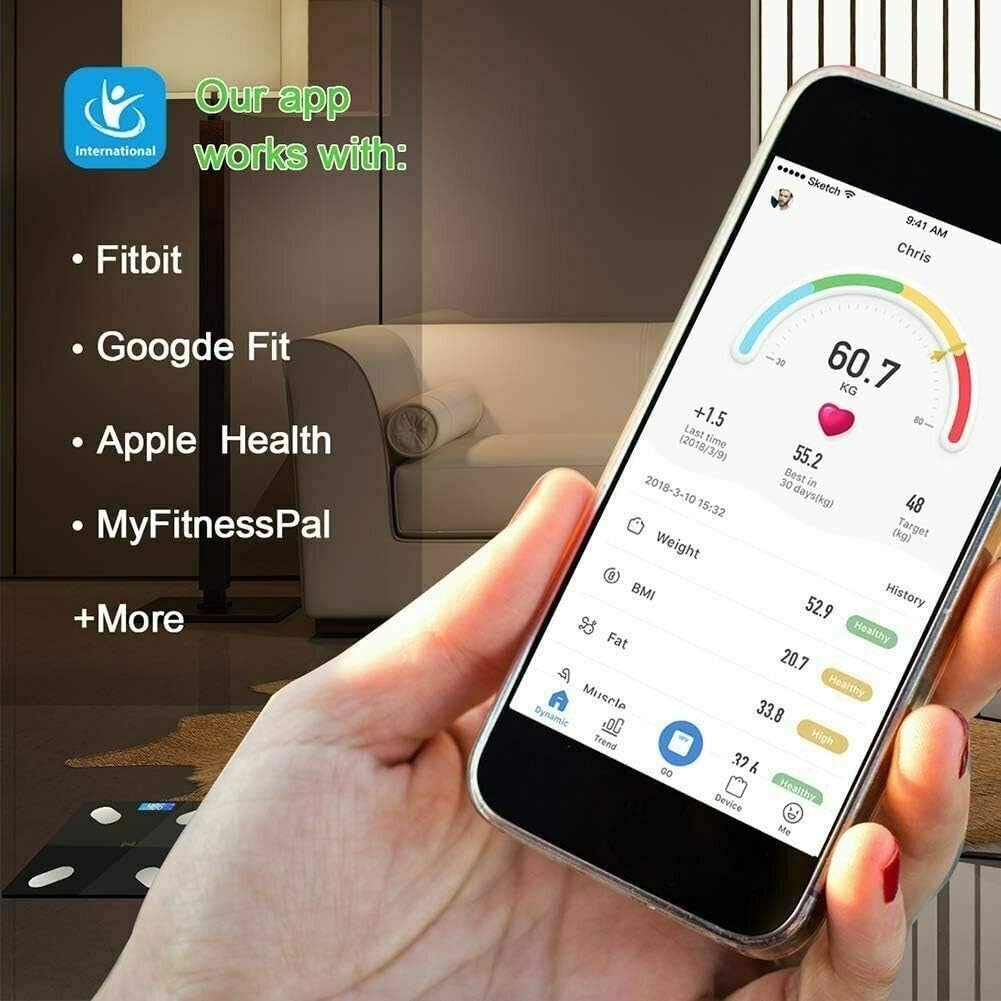 SQUADO Bilancia pesapersone smart digitale Impedenziometrica elettronica professionale per il Controllo del Peso e il Monitoraggio della Salute – misura massa magra e grassa, BMI - Bluetooth