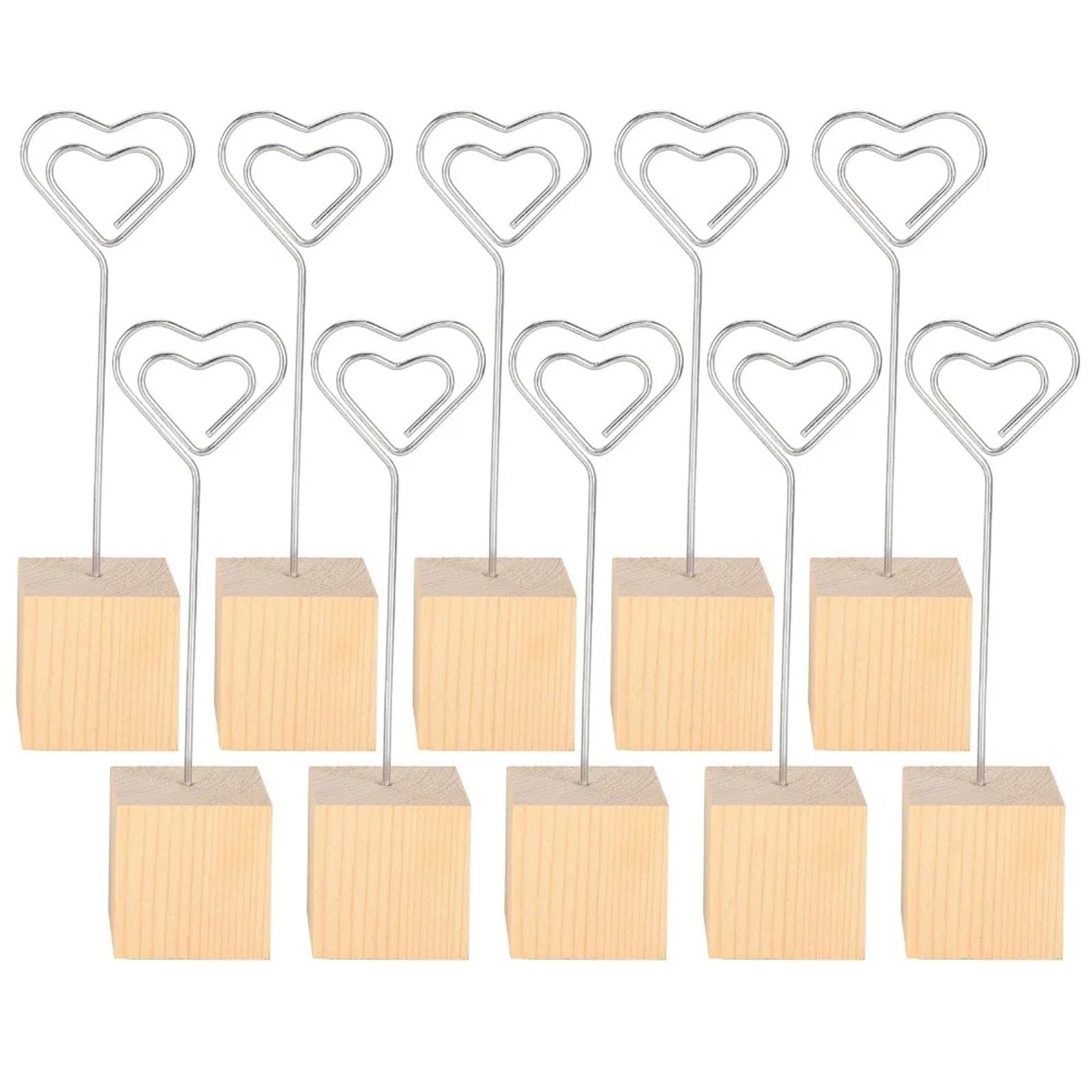 Memo-Clip-Halter, 20/50 Stück, Massivholzsockel, Fotohalter, Eisen, Herzform, Nachrichten-Clip, 2,9 cm breit, langlebiger Metall-Kuchenaufsatz für Tische, Laden, Etiketten, Büro, Hochzeit, Party