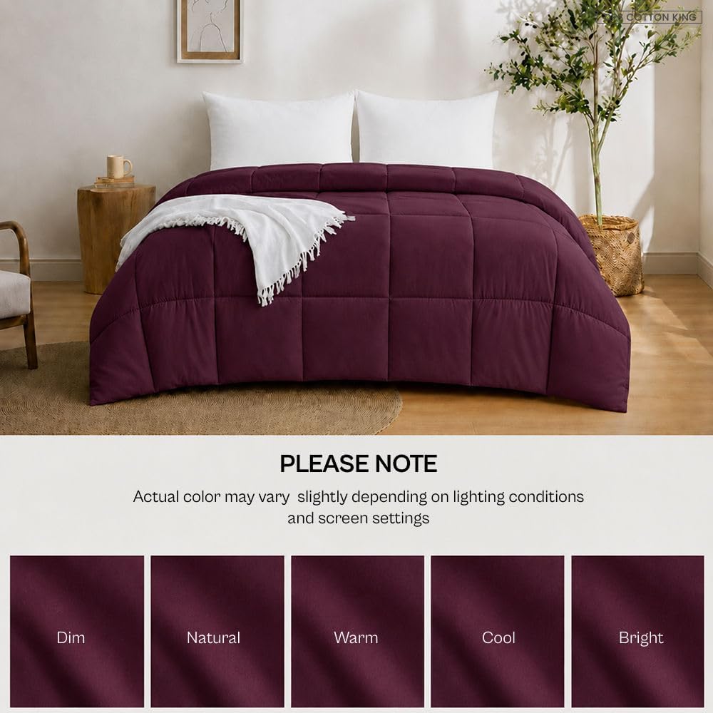Luxurious Down Alternative Comforter- Full XL/Queen Size 88 x 92 Inches 1 Piece All-Season Duvet Insert, 300 GSM with Corner Tabs 100% Egyptian Cotton (Wine Solid)
