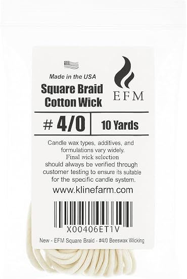 Amazon.com: EFM Square Braid Cotton Candle Wick - #4/0 Wicking ...
