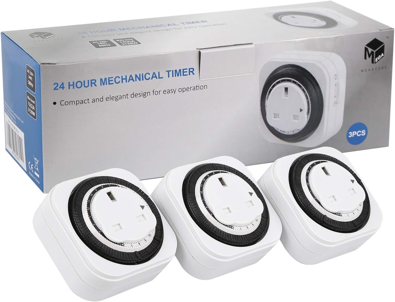 24 Hour Square Mechanical Timer, Plug-in Time Controller - White - 3 Pack