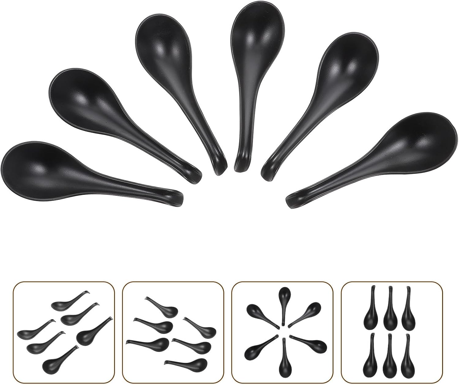 Multi-functional Long Handle Soup Spoons with Hook, Melamine Kitchen and Household Tableware, 6pcs Set for Ramen, Rice, and Porridge Serving