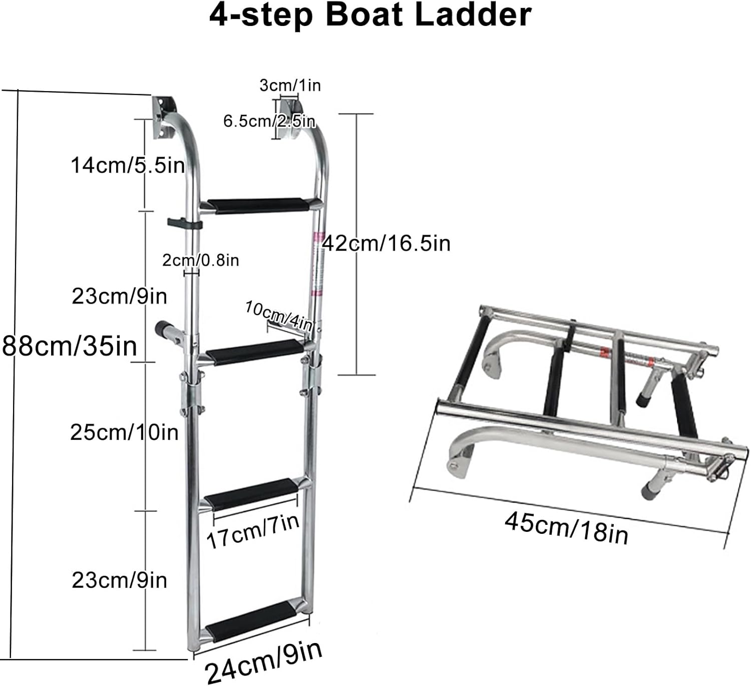 Boat Ladder for Fishing Boat Heavy Duty Boat Telescopic 4 Step Ladder with 440lb Strength Stainless Steel Under Platform Dive Ladder for Pontoon Boat