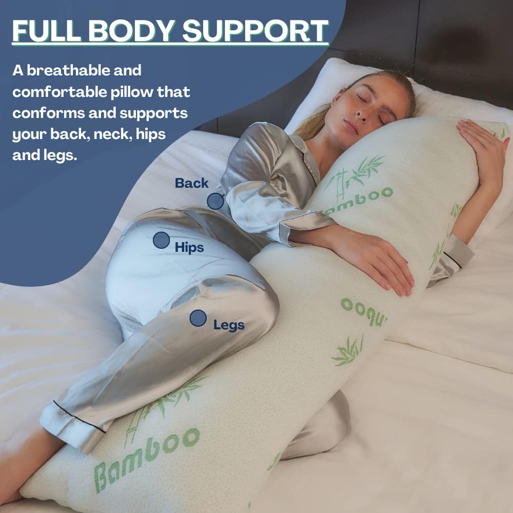 Bamboo Full Body Pillow for Adults - Cooling Shredded Memory Foam Long Pillow for Sleeping, Removable and Washable Hypoallergenic Bamboo Pillow Cover : Home & Kitchen