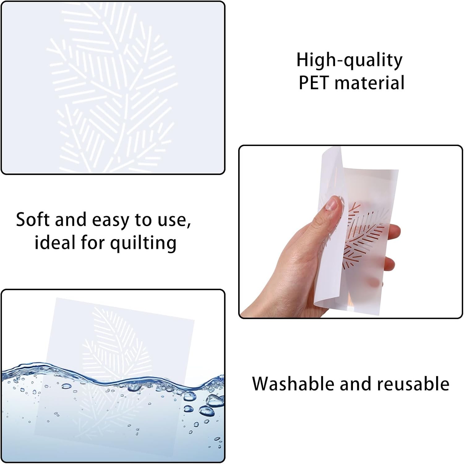 FREEBLOSS 8pcs Sashiko Stencils Plastic Sashiko Template Square Leaf Embroidery Patterns Drawing Line Templates for Sewing Hand Quilting 5.5"/8.7"