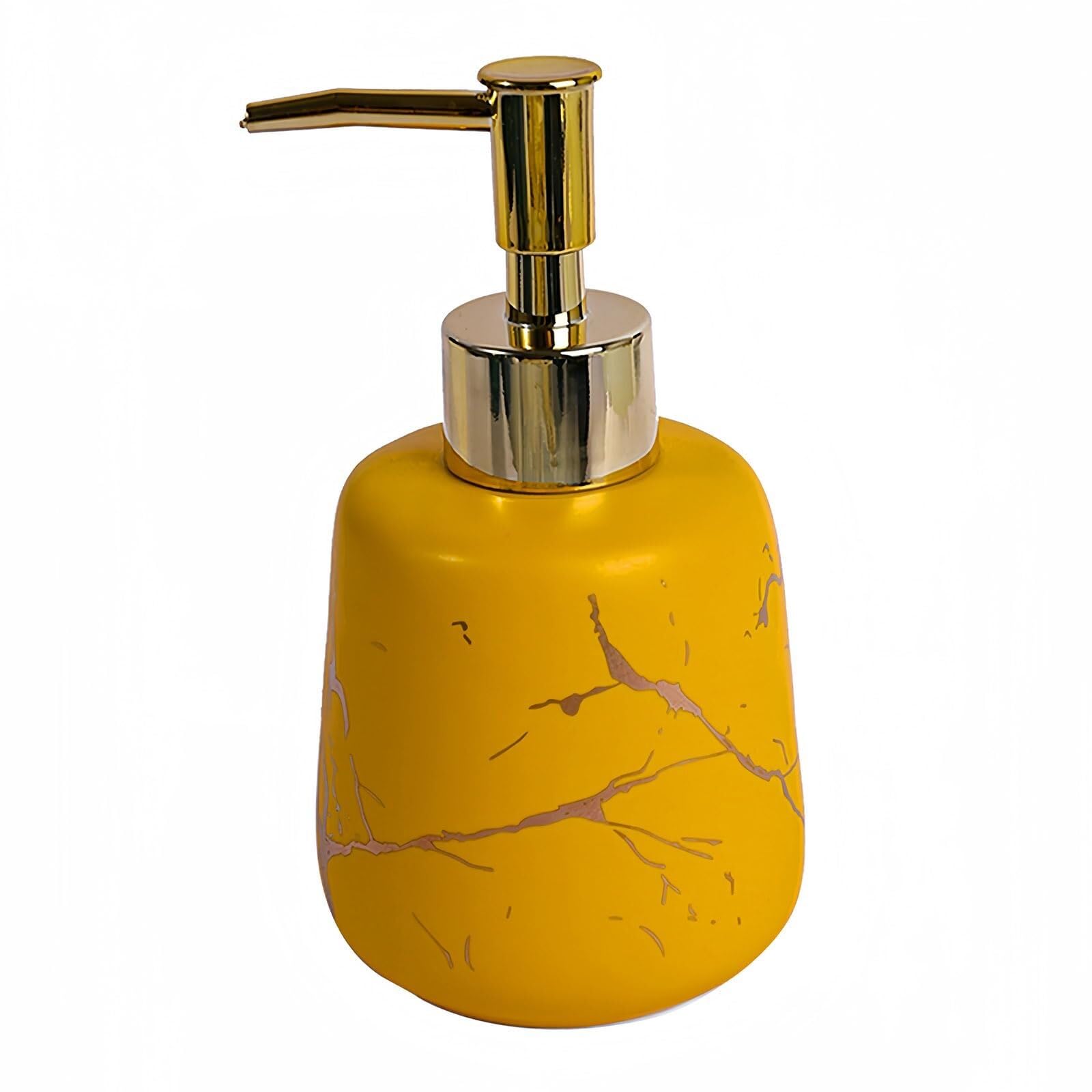 Friendshiphome Yellow Dish Marble Pattern Design Soap Dispenser With Pump Refillable Lotion For Bathroom Bathroom Stuff(,Round)