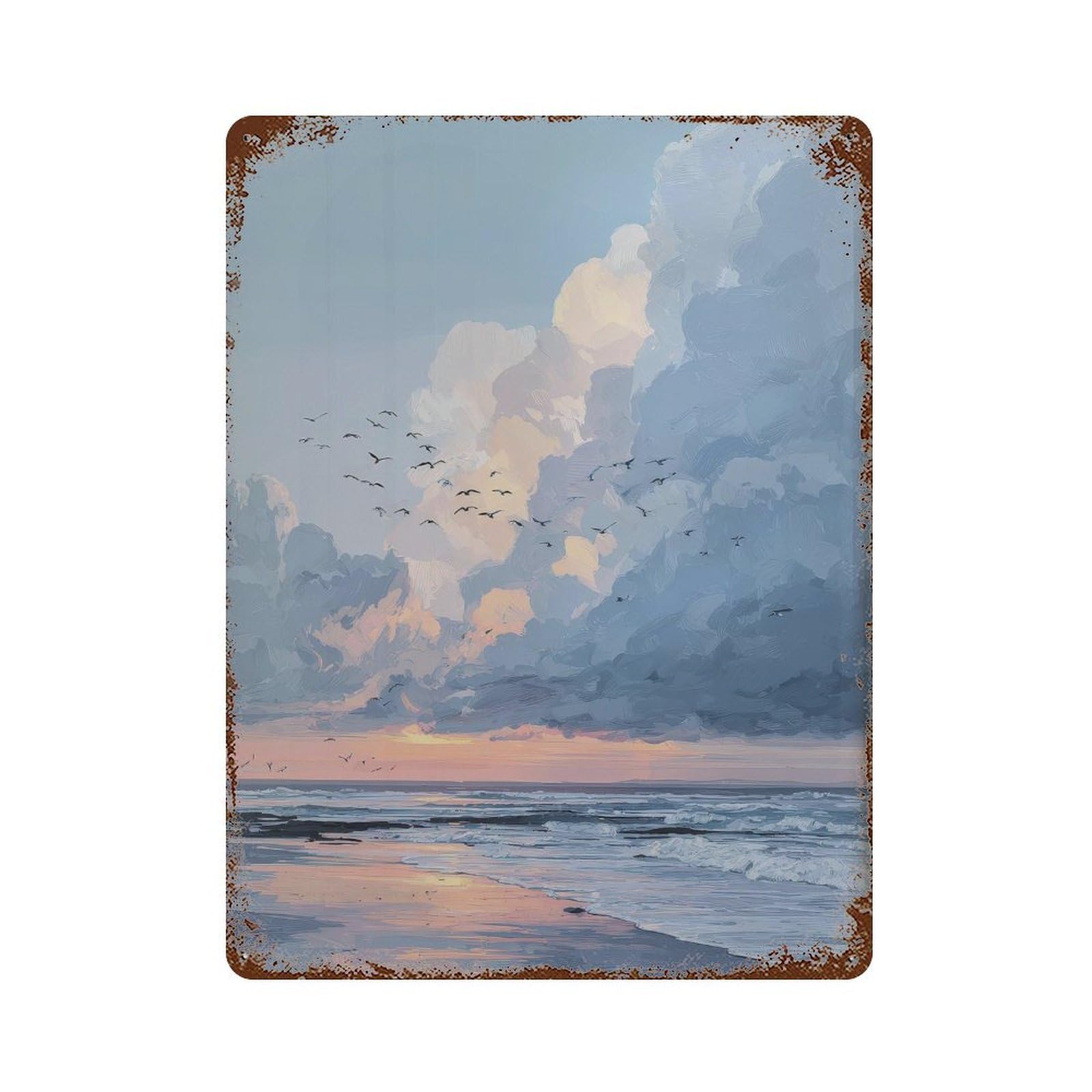 xiaoxiaoshen Seascape. Impressionist Coastal Wall Decor Art Metal Tin Poster Modern Home Decor Art Home Bar Shop Decorations Vintage Sign 40x30cm
