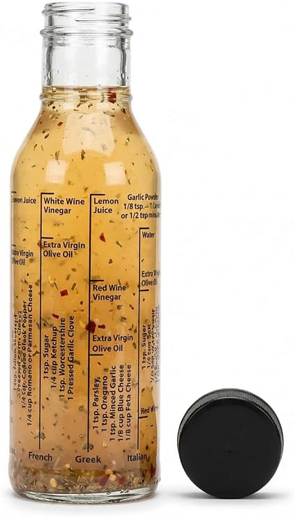 Kolder Salad Dressing Mixer Bottle with 8 Classic Light Recipes, Glass, 13-Ounce Capacity