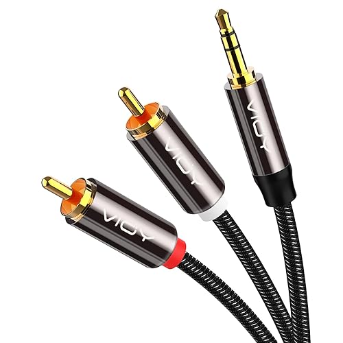 VIOY Cable RCA a 0.138 in (6 pies), nailon chapado en oro trenzado de 0.138 in macho a 2RCA macho auxiliar estéreo audio Y Splitter Smartphones,
