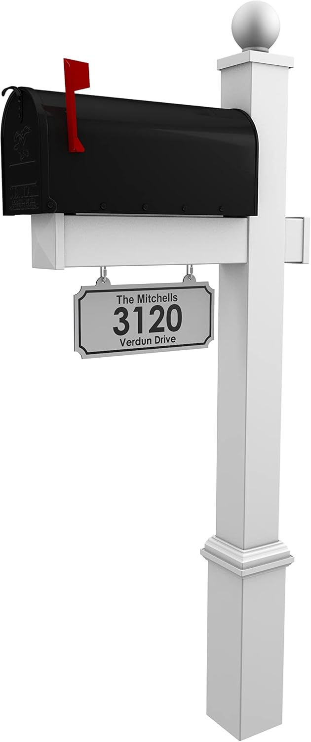 4Ever Products The Winthrop White Vinyl/PVC Mailbox Post - Includes Mailbox and Customized Address Number Plate (White)