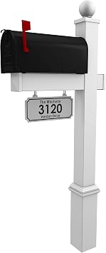 4Ever Products The Winthrop White Vinyl/PVC Mailbox Post - Includes Mailbox and Customized Address Number Plate White