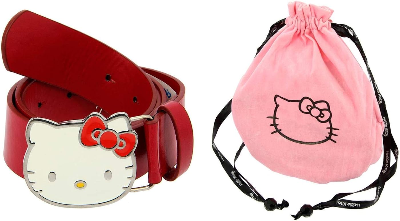 Hello Kitty PU Leather Belt (Red Belt With White Enamel Metal Buckle) : Clothing, Shoes & Jewelry