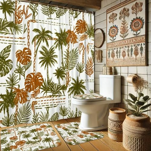 Rideau de douche palmier et monstera bohème 183x183 cm - 2
